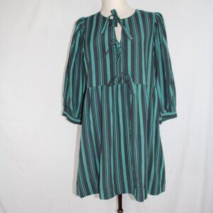 Entro Women's Green Gray Striped Tie up Dress Size L Easter Shirt Dress